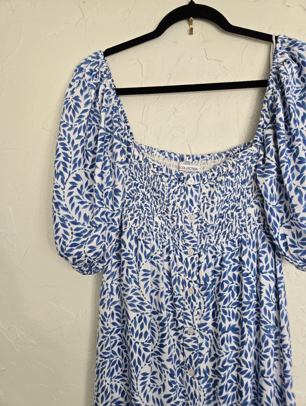 India Collection Emerson Fry Santiago 3 Smocked Boho Blue White Dress, XS/S - Picture 2 of 14